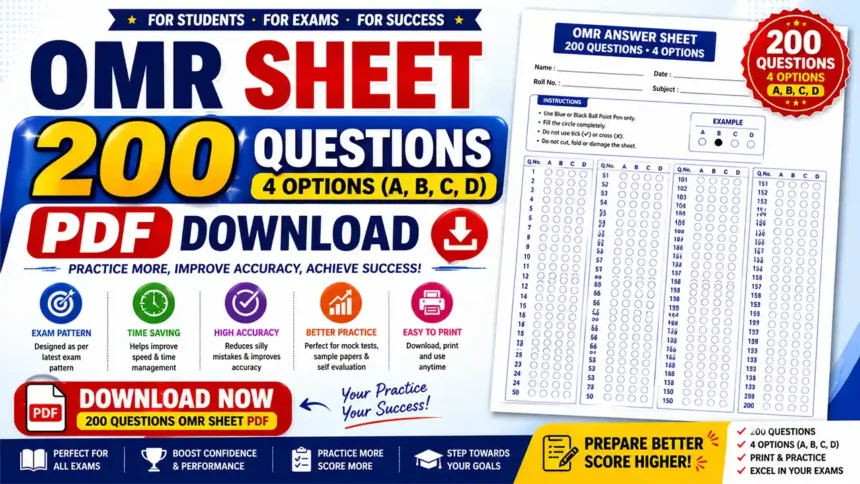 OMR Sheet 200 Questions 4 Options PDF Download
