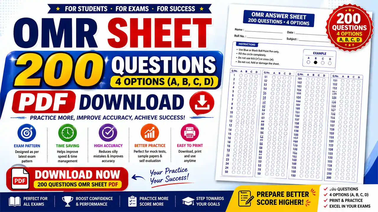 OMR Sheet 200 Questions 4 Options PDF Download
