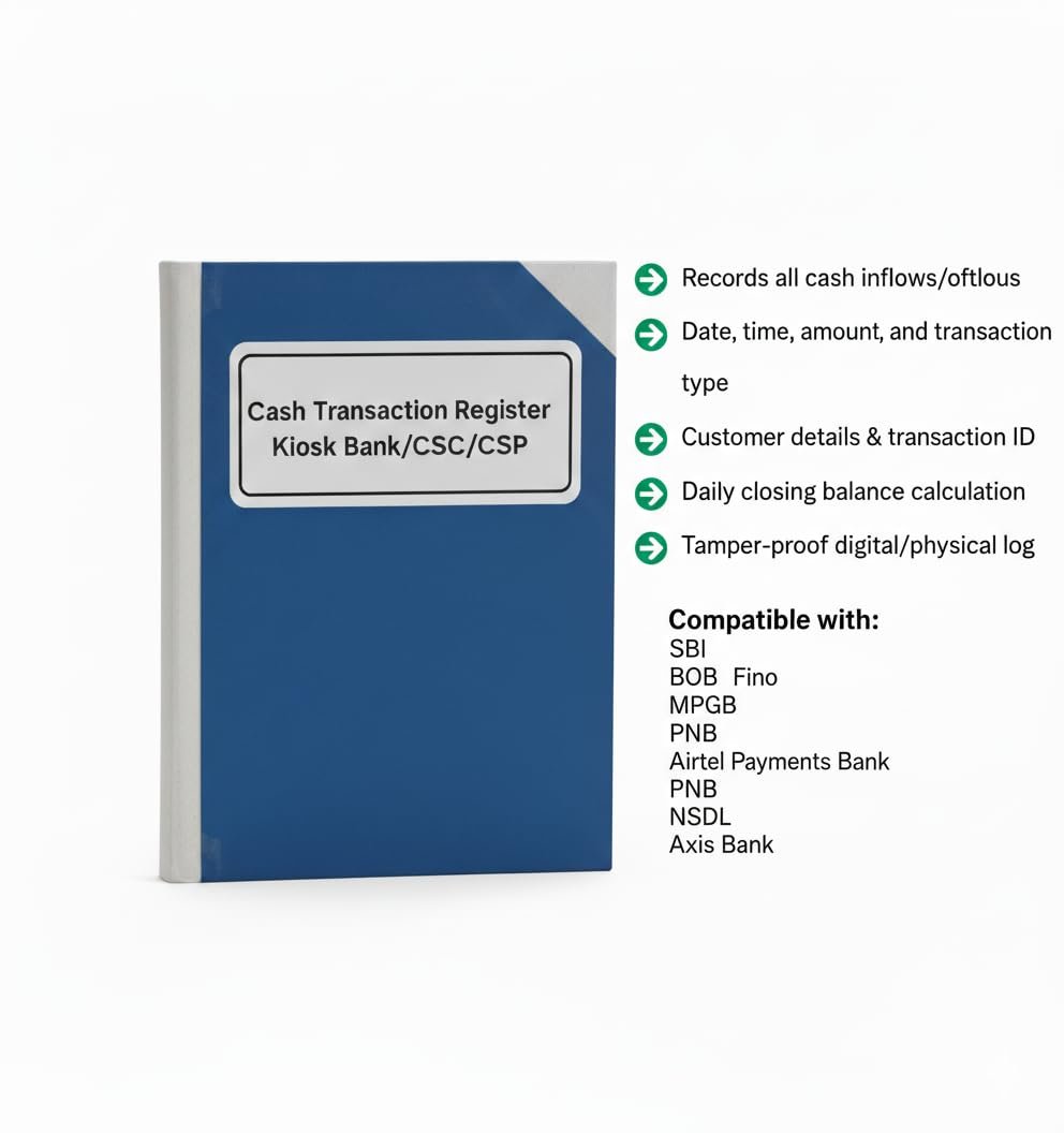 Cash Transaction Register Book for Kiosk Banking CSC CSP